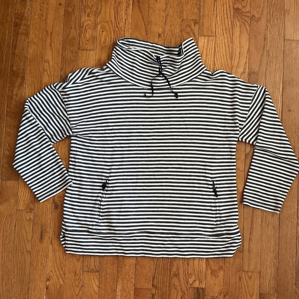 Talbots Pullover Women's Striped Cowl Neck Long Sleeve Pockets Cotton Size XL
